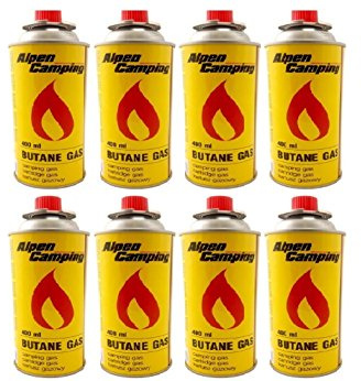 8er Pack Alpen Camping Gaskartusche BUTAN-Gas à 227 g Inhalt pro Flasche für Camping-Kocher Outdoor Aktivitäten Grillen