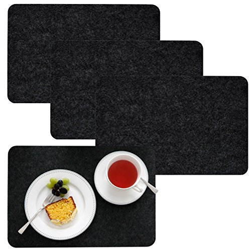 DuneDesign 4 Extra-Dicke Filz Tischsets 43x30x0,5cm Edle Platzsets Platzdeckchen Tisch-Unterlage Filzunterlage Anthrazit