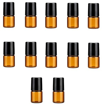 ericotry 12 Pcs Essential Oil Glass Roller Bottles Mini Tiny Refillable Empty Aromatherapy Perfume Liquid Amber Glass Roll On Bottle Vials Metal Rollerball Bottles Jar (1ml)