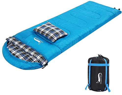 DESERT & FOX Cotton Flannel Sleeping Bags Attach Pillow, 4 Season Warm & Cold Weather Envelope Compression Sack, Lightweight & Portable Sleeping Bag for Outdoor Camping, Hiking, Traveling