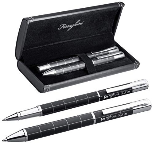Schmalz Elegantes Schreibset FERRAGHINI® Kugelschreiber und Tintenroller mit Laser Gravur - in einem ansprechenden Etui zum Geburtstag F12403