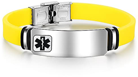 Glooraca Personalizzazione SOS Bracciale medico regolabile per uomo e donna Acciaio inossidabile e silicone Avviso medico ID medico Incisione gratuita
