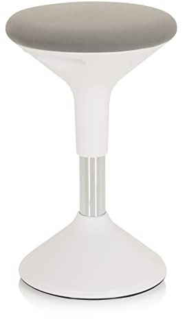 hjh OFFICE 830095 Arbeitshocker Balance SIT II W Stoff Weiß/Grau Hocker ergonomisch mit Schwingeffekt, höhenverstellbar