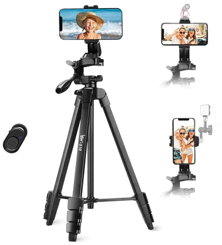 Phone Tripod, Lusweimi 60-Inch iPhone Tripod with Phone Holder & Wireless Remote, Aluminum Lightweight Camera Tripod with Bag for iPhone/Video Camera/Webcam, for Video/Vlog/Selfie/Photography