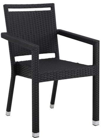 METRO Professional Silla de Jardín con Reposabrazos Barbados, Acero/Ratán Sintético, Apilable, Respaldo con Asa, para Exterior, Negro