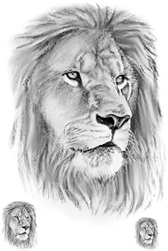 Temporäre tattoos Löwe - 1 Blatt von Fake tattoos | Tiere Tätowierung | Arm, Schulter, Hals, Knöchel, Oberschenkel, Bein | Schwarz | Löwe Klebetattoos, Herren, Damen - TATTOO YOUR STYLE