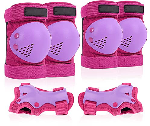 nanologi Kinder Knieschoner Set, 6 in 1 Schutzausrüstung Kinder Knieschützer für 6-13 Jahre Kinder Ellbogenschützer Set für Skateboard Radfahren Roller [M Size] (Rosa)