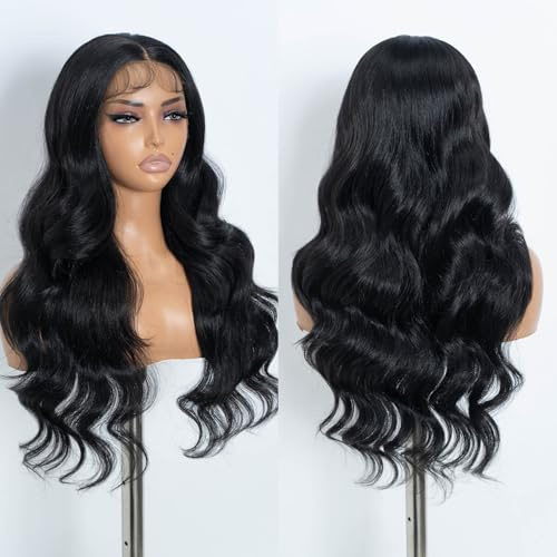 Style Icon Perücke Lace Front Wig Human Hair Quality Long Wavy Curly Synthetic Hair Wigs for Women 26 inches Heat Resistant Fiber 150% Density (13? Lace 26 Inch, 1B)