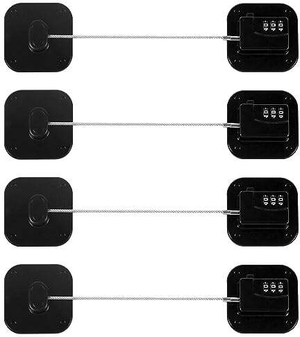 Refrigerator Lock, Heavy Duty Fridge Lock, Combination Lock for Refrigerator Cabinets, Drawers, Safety Lock, Easy Install No Keys Needed (Black-4Pack)
