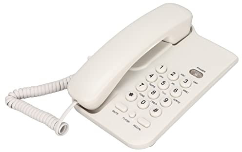 WOOXGEHM Téléphone Filaire Mural, Téléphone Fixe Blanc, Téléphone Fixe Multifonction à Gros Boutons, Bouton Muet, pour Bureau, Réception, Maison, Hôtel, Ligne Fixe Filaire
