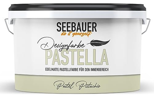 SEEBAUER diy Pastellfarbe PASTELLA Grün 2,5L (Pastel Pistachio) Edelmatte Wandfarbe Hellgrün - Innenfarbe sehr hohe Deckkraft - Matt, Abwaschbar und Tropffrei