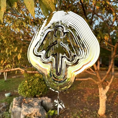 Dinoneyi Windspiele für Hof und Garten Metall Große Engel Figuren Windspiel Outdoor Metall 3D Windspiel Hängender Hof Garten Dekor Geschenke Engel Windspinner mit 360° drehbarem Haken