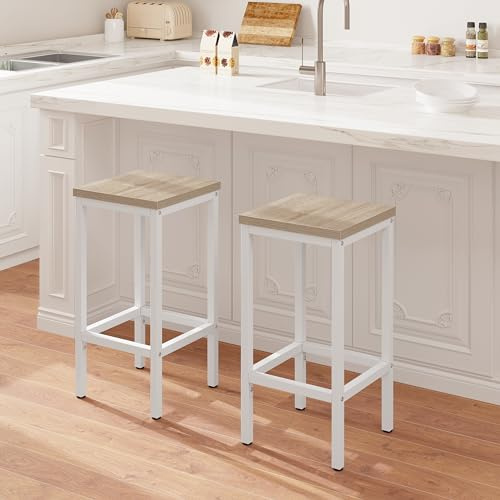 EUGAD Tabourets de Bar Lot de 2, Tabouret de Cuisine, Style Industriel, avec Repose-Pieds, pour Bistro, Salle à Manger, en Bois Aggloméré + Métal, 33x65x33 cm, Chêne Clair, 1059BY-2