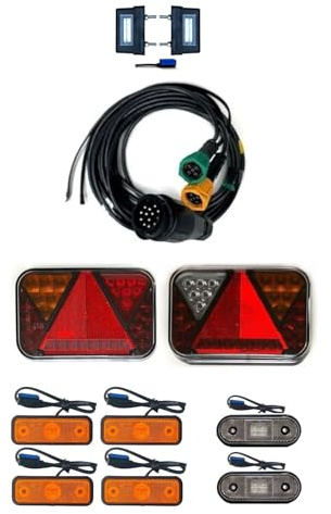 MelTruck LED Anhängerbeleuchtung SET 12V E9 – 5-Funktionen Rückleuchten CANBUS, 13-poliges Kabel – Anhänger Trailer Wohnwagen LKW (A. 4x gelbe Umrissleuchte ohne Halterung, Kabel 7m/5,3m)