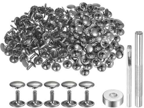 QUARKZMAN 100 Stück 12 x 12mm Leder Nieten, Runde Doppelkappe Tubular Metall Hohlnieten mit Werkzeugen, Zubehör Rücknieten für Lochzange Gürtel Dekoration Kleidung DIY Handwerk (Gunmetal)