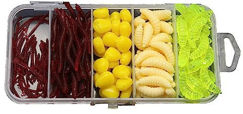 161Pcs Plastic Fishing Bait Maggot Shape Fishing Lures Artificial Lifelike Maggot Soft Bait Shad Earthworm Corn Lures for Freshwater Saltwater