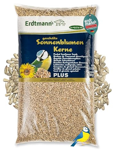 Erdtmanns Geschälte Sonnenblumenkerne für Wildvögel, 2,5 kg - Saubere Futterstelle - Für Balkon & Garten - Ganzjährig geeignet - Beliebt bei vielen Vogelarten