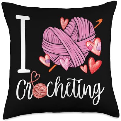 Crocheting Heart I Love Crocheting Throw Pillow