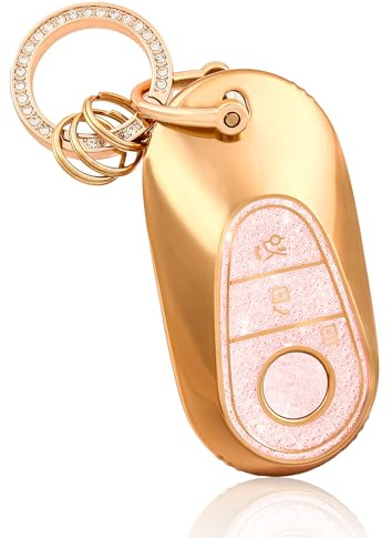 OFF WE GO Schlüsselhülle Cover für Mercedes Benz Autoschlüssel Hülle mit Schlüsselanhänger Auto Schlüssel Cover für Class C W206 Class S W223 GLC X254 EQS V297 EQE V295 S300 S350 S400 C200 C260,Rosa