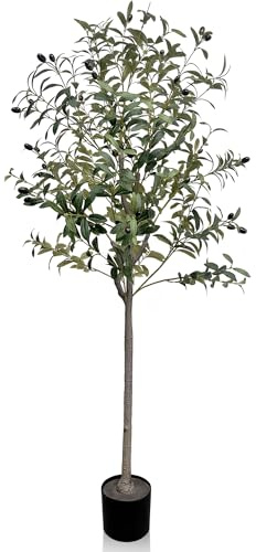 Duscdesp 150cm Artificial Olive Tree,Large Artificial Tree Tall Fake Plants,Faux Olive Tree in Pots for Indoor Outdoor Home Office Living Room Decor (150cm & Green)