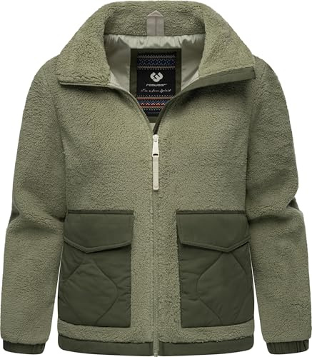 Ragwear Damen Teddy-Fleecejacke warme Plüschjacke mit gesteppten Details Arctika Dusty Olive Gr. XXL