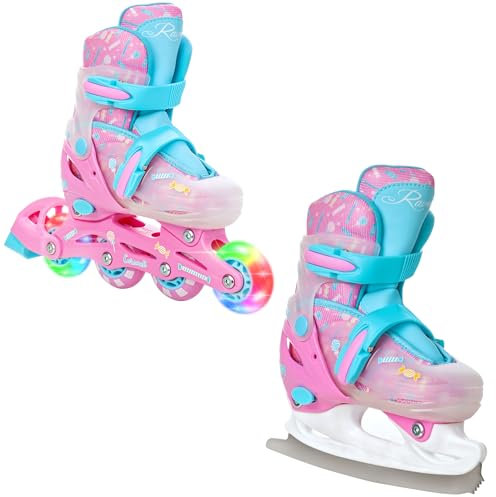 RAVEN 2in1 Schlittschuhe Inline Skates Inliner für Kinder Mädchen verstellbar (Caramell, 34-37 (21,5cm-24cm))