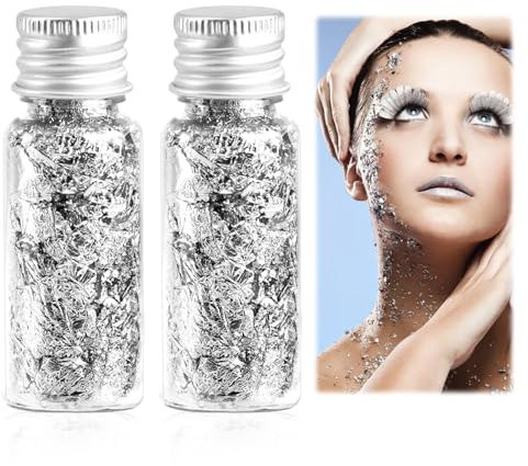 Blattsilber Kuchen Deko, 2 Flaschen Silbernes Blätter Kollokation Blattgold zum Basteln, DIY Tortendeko, Silberfolie für Damen Maniküre Schmuck Dekoration, Handschrift Malerei, Haus Dekoration