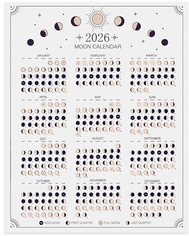 Calendario 2025 con fasi lunari – Calendario a ciclo lunare pieno, 28 x 35 cm, poster da parete con calendario lunare da appendere, decorazione da parete per gli amanti della luna, calendario celeste