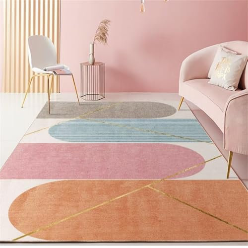 RUGMRZ Bettumrandung Teppich 200x300CM Teppich eingangsbereich innen Baby Teppich orange Rosa Moderner Geometrischer Wohnzimmer Waschbarer Teppich