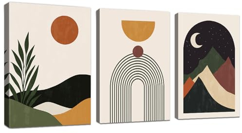 WENGTIAO 3 Pezzi Stampa su Tela Boho Astratto Geometrico Con Cornice Quadro su Tela Pittura Colorate Minimalista Geometrico Quadro Moderno Soggiorno Camera da Letto Decorazioni Parete 30x40cmx3