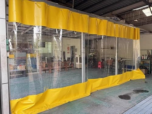ZHFENGZHUZ Outdoor Vinyl Curtain For Patio Covers & Clear Panel Curtain Industrial Wash Bay Curtains Door Curtain For Car Wash Heavy Duty Clear Tarps For Pergola, Porch(Size:2.6x4m,Color:Yellow Side)