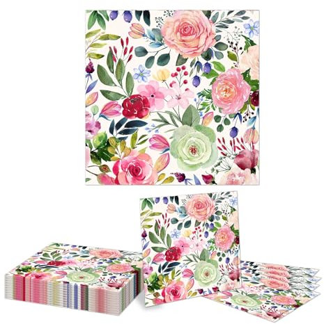 Kotkiddy Servilletas de papel con diseño de flores acuarela, 20 piezas de servilletas para almuerzo, accesorios para fiestas de flores, decoración de cumpleaños, servilletas de papel para cenas de