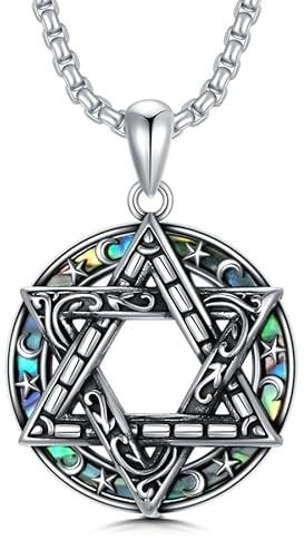ROMANTICWORK Star of David Necklace 925 Sterling Silver Abalone Pendant Jewish Jewelry for Birthday Gifts Men