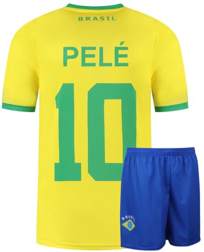 Brasilien Fußball Trikot Set Heim Pele - Kinder und Erwachsene - Jungen - Herren - Sportsachen - Geschenke - Sport t Shirt - Sportbekleidung