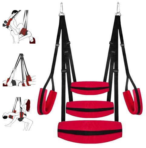 Sex Swing for Couples, Adjustable BDSM Toy and Sex Furniture with Comfortable Cushions, Supports Up to 300lbs, Ideal for Women's Pleasure and Intimate Adventures (Red)