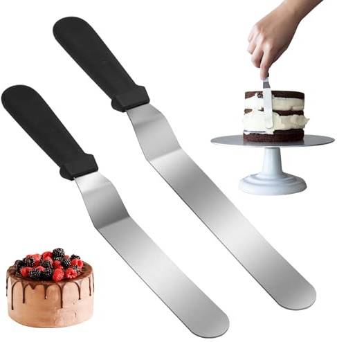 2 PCS Cake Palette Knife, Stainless Steel Pallet Knife for Cakes Decorating, Cake Decorating Icing Spatula with 15cm and 20cm Stainless Steel Blades for Cakes Pastry and Baking