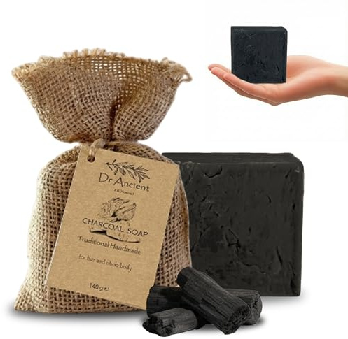 Dr.Ancient Jabón de Carbón Activado Orgánico Natural Tradicional Hecho a Mano Antiguo - Absolutamente Sin Químicos Jabón Puro Natural 140 g (Paquete de 1)