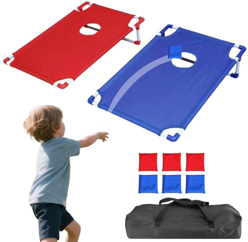Jeu De Cornhole Complet Extérieur, Jeu D'Adresse Extérieur avec Planche De Lancer -Plateau de 58 x 51 cm, Comprend 6 Sacs de Haricots, Jouet Portable pour Patio, Jardin, Camping, Adultes, Voy