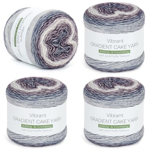 Coopay Farbverlaufsgarn, 4x100g Farbverlaufs Wolle zum Häkeln, Mehrfarbiges Gradient Häkelgarn, Schön Farbverlaufswolle Super Weich Häkelgarn, Wolle zum Stricken Elegante Pullover Hüte - Lila-Grau