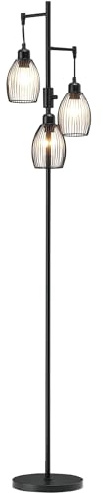 HOMCOM Lampada da Terra Industriale con 3 Paralumi e Intensità Regolabile, Lampada da Pavimento in Acciaio, 30x30x170.5 cm, Nero