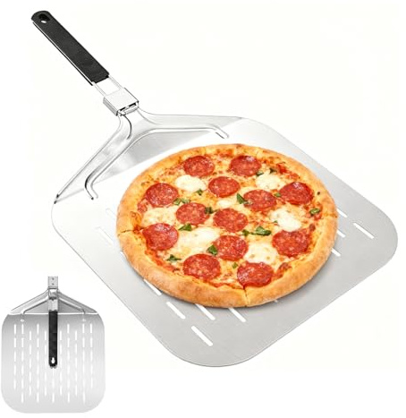 Upgrade Pizza Peels with Foldable Handle,Stainless steel metal Pizza peels paddle for oven,Essential Kitchen Accessories Tools for Making 10 12 13 inches Pizza (Aluminum steel 32cm*63.5cm)