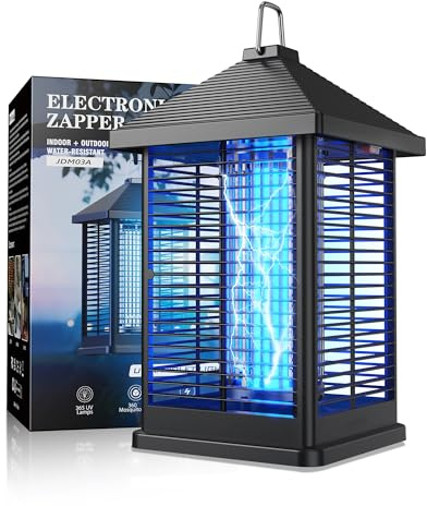 Regevo Elektrischer Insektenvernichter 2000V 18W Mückenlampe mit 80m² Abdeckung (IPX4) wasserdichte Mückenlampe Schwarz,für Innen & Außen