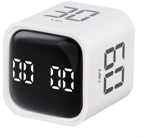 Temporizador de cubo de gravedad ajustable de volumen con sensor abatible para cocina y estudio, reloj silencioso de cuenta regresiva con carga tipo C, color negro (blanco)