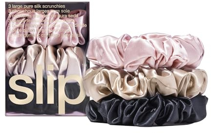 Slip Silk 100% Maulbeerseide Haargummi Set - Schonende Zopfgummis gegen Haarbruch, 3 Scrunchies - Rosa, Blond, Schwarz