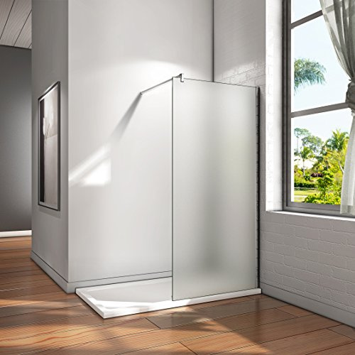 100x200cm Walk in Dusche Duschabtrennung Duschwand 10mm Nano Milchglas frosted Glas Trennwand mit Stabilisierungsstange