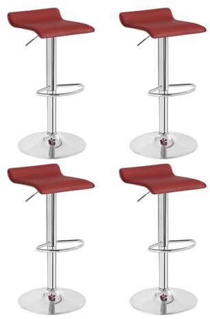 WOLTU Barhocker 4er Set, Barstuhl Höhenverstellbar, Bordeaux+Silber | Bar Stool mit Fußstütze, Robuster Metallrahmen, 360° drehbarer PVC-Bezug, für Küche und Hausbar, modern