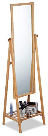 Relaxdays, natur Standspiegel Bambus, schwenkbarer Spiegel, Ankleidespiegel mit Ablage, zum Stellen, HBT: 160x40x36 cm, Standard