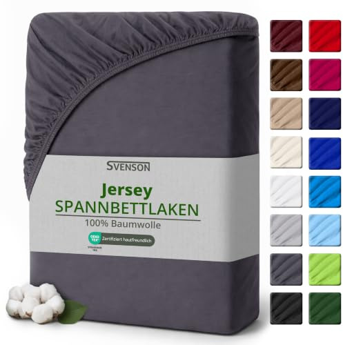 Svenson Jersey-Spannbettlaken aus Baumwolle - weich, elastisch und bequem für den täglichen Gebrauch, 90x200cm, Anthrazit Grau