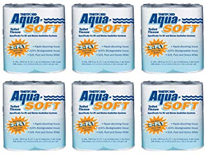 Aqua-Soft Toilet Tissue - Toilet Paper for RV and marine - 2-ply 4 Rolls Thetford 03300 (6 Pack)