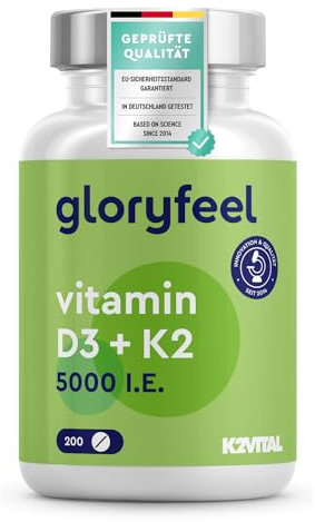 Vitamin D3 K2 5000 IE (2+ Jahre) - Premium: K2VITAL® 99,7+% All-Trans - 200µg Vitamin K2 MK7 Hochdosiert - 1 Tablette/5 Tage - Laborgeprüft, ohne Zusätze in Deutschland hergestellt